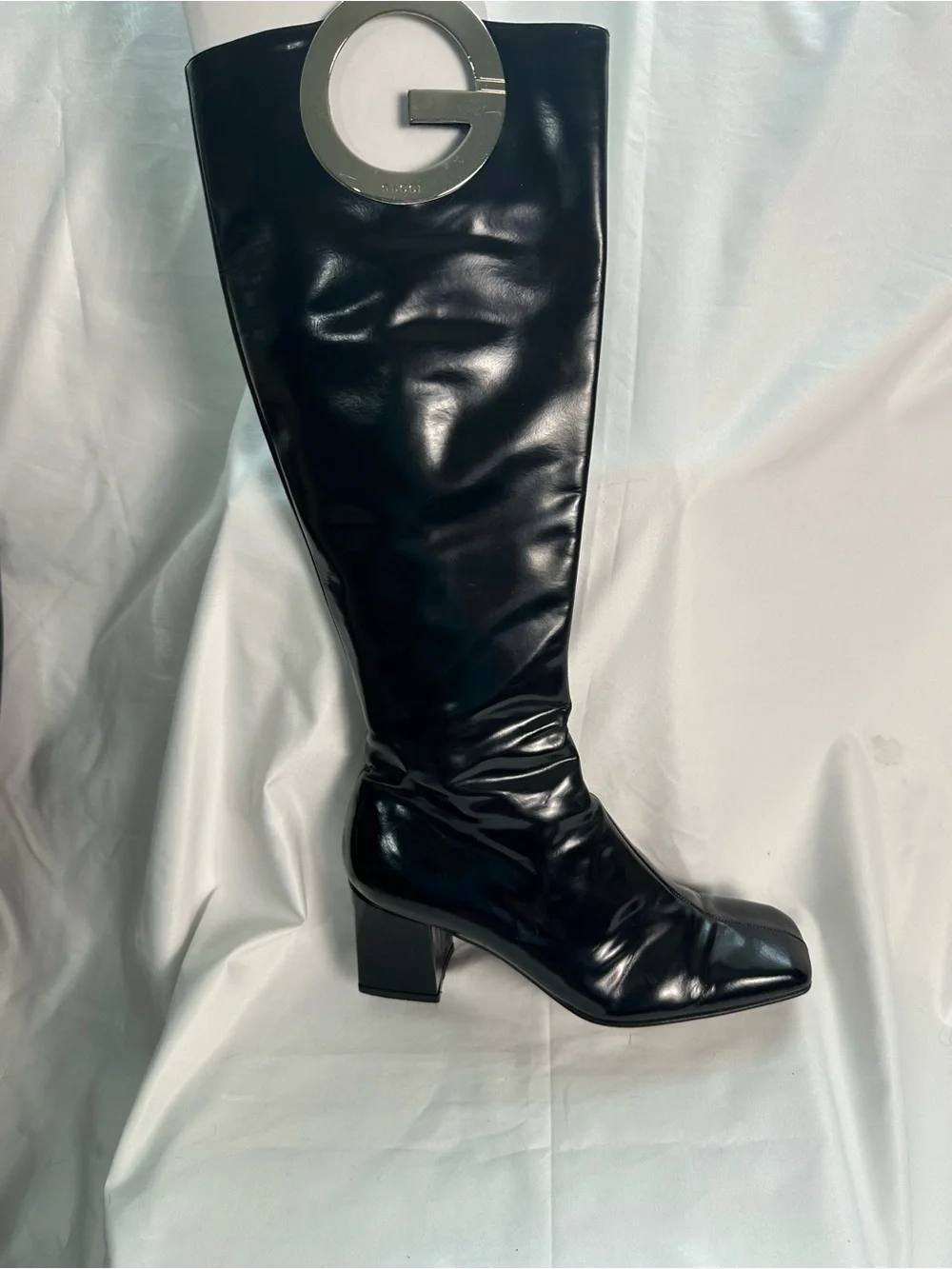 Gucci Black Patent Knee High Boots Made In Italy